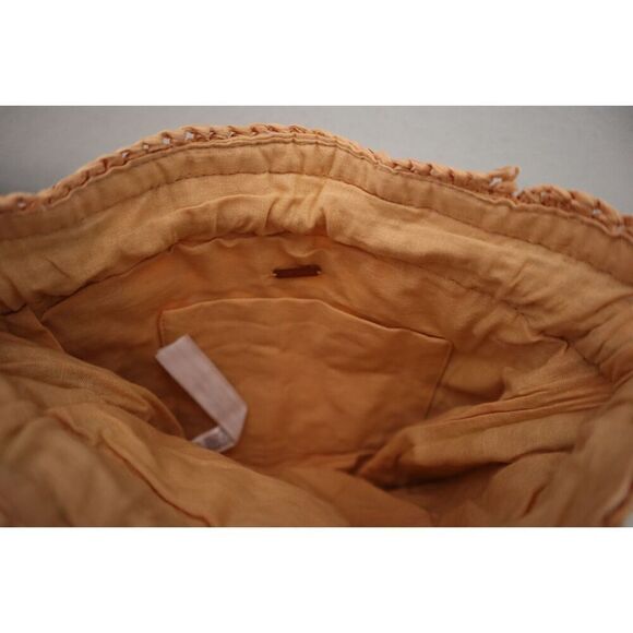 Free People Women's OS Peach/Brown Woven Drawstring Boho Heatwave Mini Bag - Picture 2 of 7